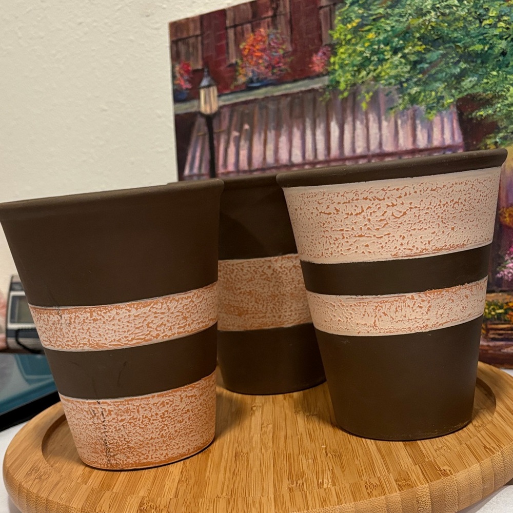 Bloom Room 3 -Brown and Cream ceramic pots NWT , 5.28x6.30